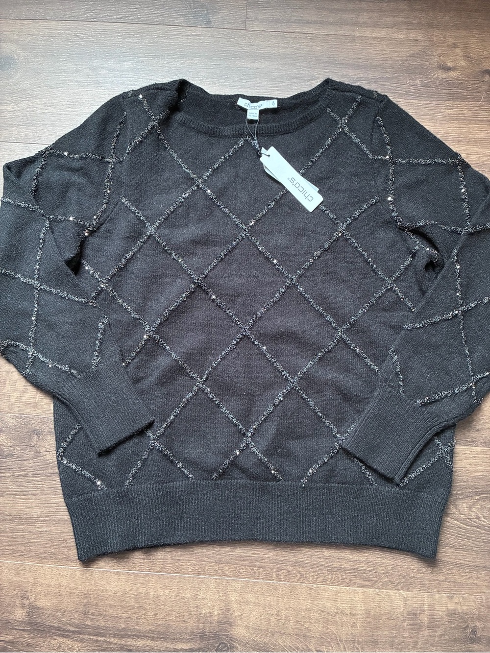 Chico’s NWT Sparkling Diamonds Sequin Sweater Black Size 2 Large $109
